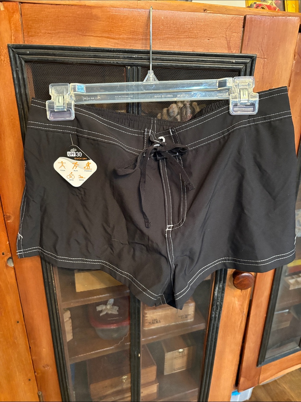 Kohl's Liquorice Black Women's Swim Shorts with White Stitching